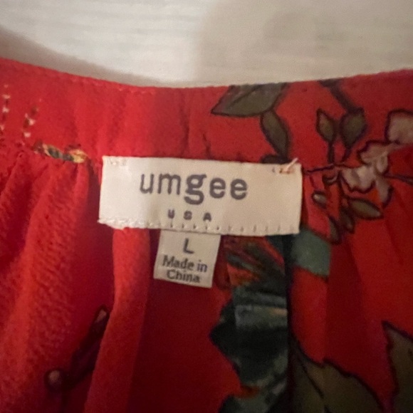 Umgee Harvest Red Floral Long Sleeve V Neck, LadderLace insets Dress, size Large - Picture 9 of 10